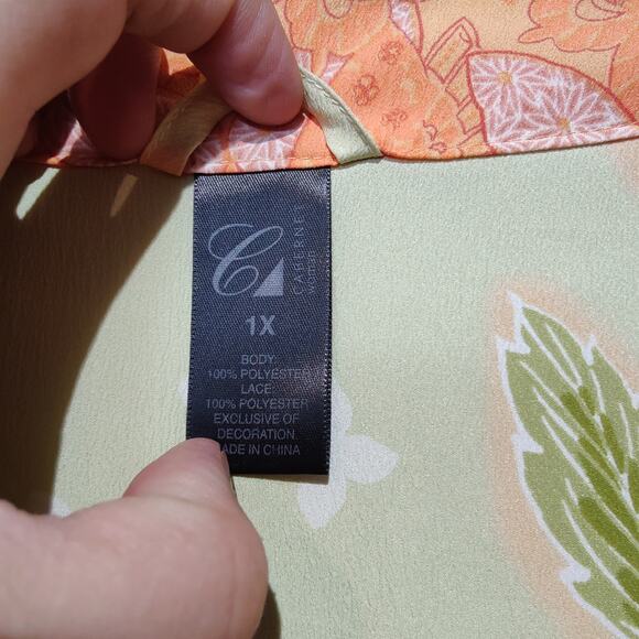 Cabernet Woman Plus Sz 1X Floral Kimono Robe Orange Green Butterfly Art To Wear - Picture 5 of 11